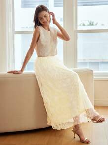 MOTF PREMIUM MESH TEXTURED ELASTIC WAIST SKIRT - Apricot - View 9