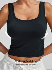 GLOWMODE Modal Pleated Tank Light Support Low Impact Yoga Studio Gym Daily - Black - View 3