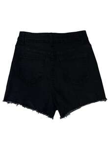女式度假风口袋磨边休闲牛仔短裤 - 黑色 - 查看 4