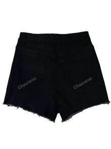 Vacation Style Women's Pocketed Frayed Hem Casual Denim Shorts