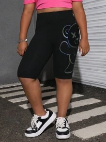 SHEIN Tween Girls' Extended Size  Casual Waist Letter Print Short Leggings