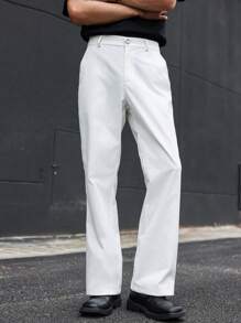 Manfinity Hypemode Pantalones casuales con botones de unicolor y bolsillos con vuelo para hombres