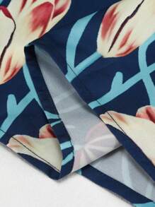 Plus Floral Print Sleeveless Dress & Open Front Coat For Summer - Navy Blue - View 8