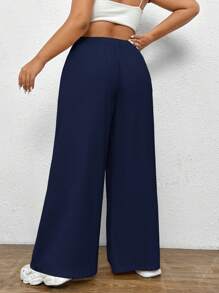 SHEIN EZwear Plus Solid Wide Leg Pants - Navy Blue - View 2