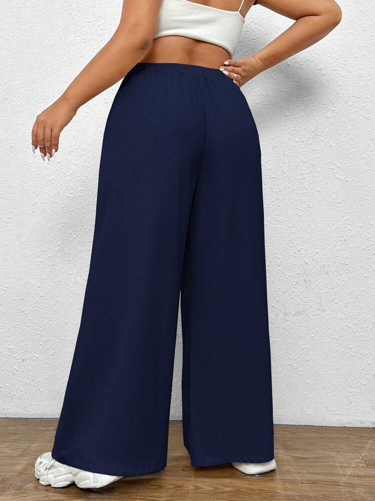 SHEIN EZwear Plus碼實色寬腿褲 - 藏蓝色 - 查看 2