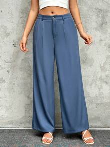 Chiquease Women's Simple Loose Wide Leg Suit Pants - Blue - View 4