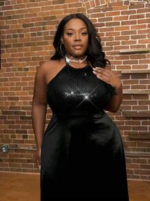 SHEIN Unity Damen Große Größen Kleid in einfacher, einfarbiger, offener Schulter-Stil geeignet für den täglichen Gebrauch