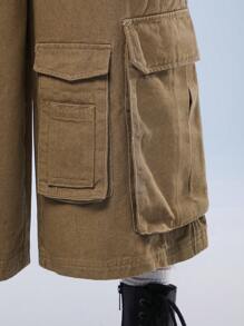 Manfinity Denimwave Shorts en jean avec poches multiples pour homme, coupe ample de vêtements de travail streetwear, mi-longueur - Kaki - Voir 6