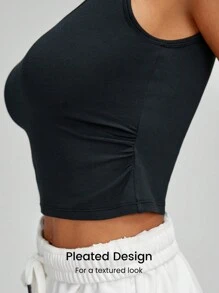 GLOWMODE Modal Pleated Tank Light Support Low Impact Yoga Studio Gym Daily - Black - View 4