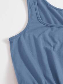 SHEIN VCAY Women's Summer Solid Color Square Neck Sleeveless Knitted Romper - Blue - View 3