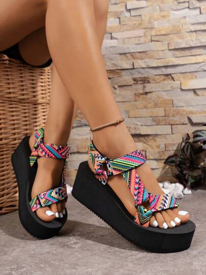 DareSee Women's Wedge Sandals With Thick Fabric Upper, Comfortable EVA Foam Sole, European And American Style Summer Fashion Beach Shoes Music Fest Y2KFest Back To School Autumn Christmas Christmas Winter Christmas Gifts