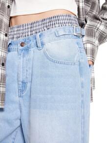 Manfinity Roghcode Pantalones cortos vaqueros sueltos y casuales de lino azul claro para hombre