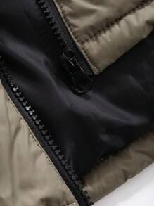DAZY Abrigo corto acolchado con capucha y bloques de color para mujer, ropa de invierno, ropa de invierno para mujer, abrigo acolchado chaqueta para mujer escuela - Verde Oliva - Ver 7