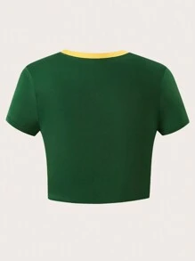 Flirla Áo thun ngắn tay in họa tiết Jamaica cho mùa hè - xanh quân đội - Xem 2