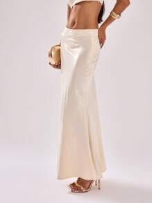 MUSERA 低腰修身长裙，夏季波西米亚风，优雅百搭，适合度假、伊比沙岛秋季、返校季、秋冬季、圣诞节等场合及派对穿着。 - 杏色 - 查看 4