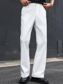 Manfinity Hypemode Pantalones casuales con botones de unicolor y bolsillos con vuelo para hombres