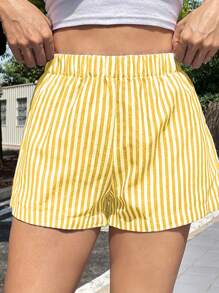 SHEIN EZwear Quần short rộng rãi sọc vàng cỡ lớn - Nhiều màu - Xem 5