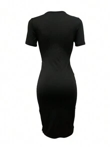 European And American Fashion Round Neck Short Sleeve Dress For Women - Black - View 2