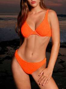 SHEIN Swim Women's Summer Beach Floral Pattern Sexy Bikini Set, Bikini Set Bathing Suit - Orange - View 1