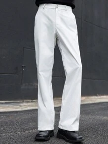Manfinity Hypemode Pantalones casuales con botones de unicolor y bolsillos con vuelo para hombres