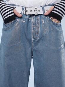 Manfinity Roghcode Men's Baggy Wide Leg Casual Jeans With Pockets, Streetwear - Light Wash - View 7