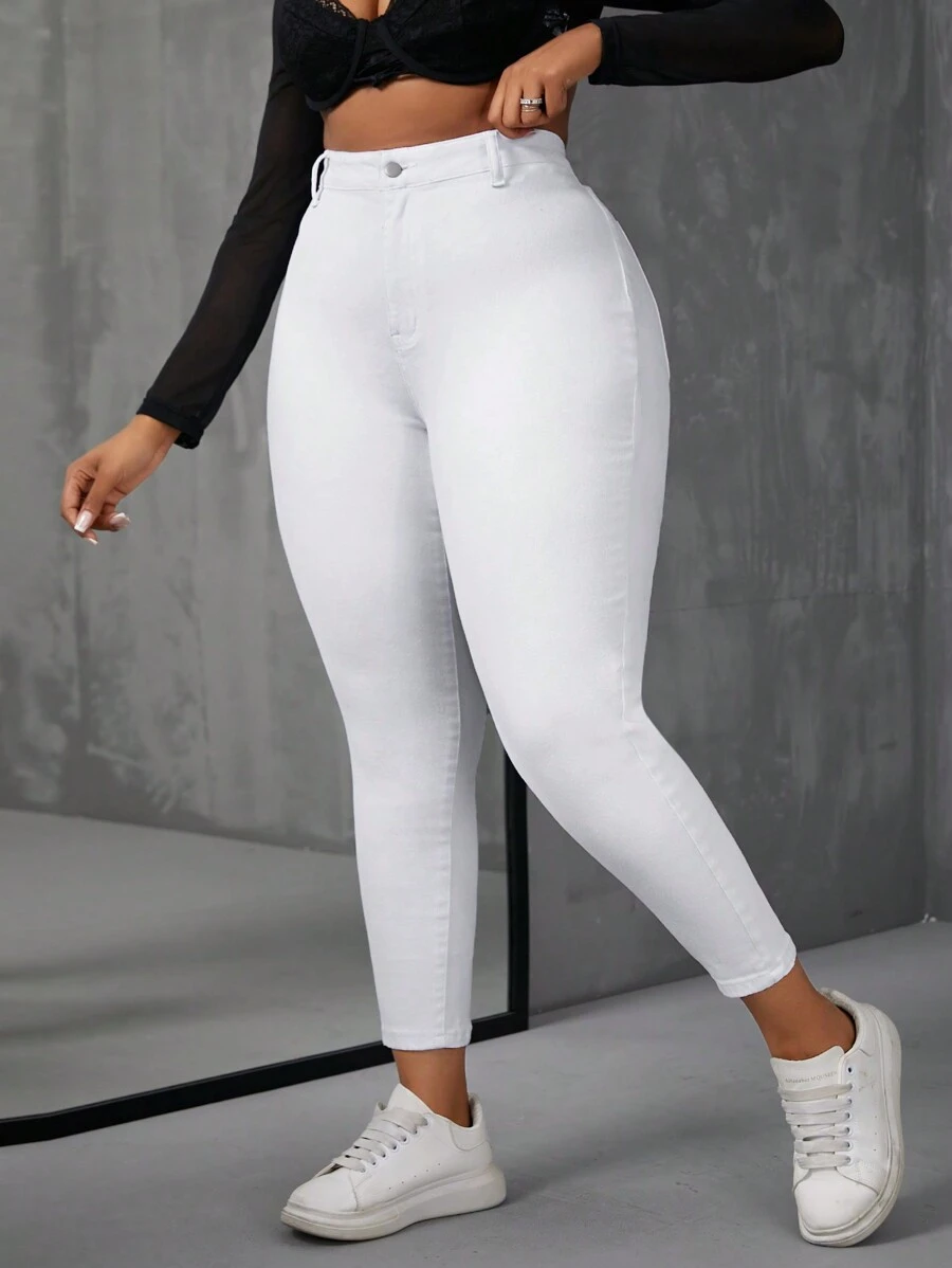 SHEIN SXY Jean moulant unicolore grande taille - Blanc - Voir 1