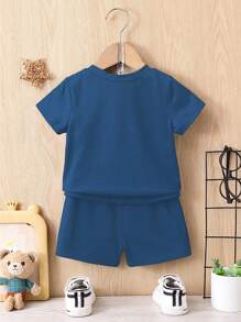 SHEIN 2pcs/Set Pakaian Kasual Sehari-hari Bayi Laki-laki, Pakaian Olahraga Sederhana dengan Motif Panda Lucu, Musim Semi/Panas, Cocok untuk Aktivitas Luar Ruangan - Biru - View 2