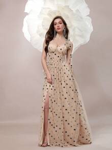 Vestido de noche formal para mujer de alta resistencia - Dorado - Ver 4