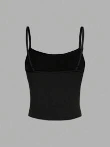 SHEIN EZwear Áo ba lỗ in chữ tiếng Anh gợi cảm thường ngày cho nữ, Áo ba lỗ mùa hè - màu đen - Xem 2