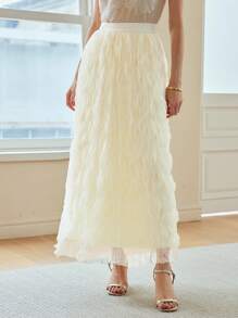 MOTF PREMIUM MESH TEXTURED ELASTIC WAIST SKIRT - Apricot - View 10