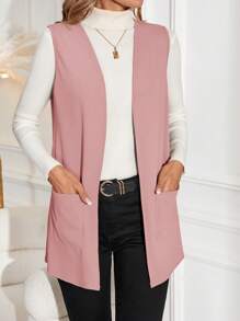 EMERY ROSE Chaqueta casual sin mangas de ajuste regular en unicolor para mujer, ideal para uso diario - Rosa vieja - Ver 3