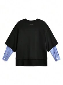 Manfinity VCAY Designer Men's Summer Letter Printed Round Neck Drop Shoulder Loose Fit 2 In 1 T-Shirt