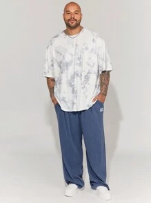 Manfinity VCAY Pantalón largo en forma de cono tejido y desgastado de copos de nieve para hombre de talla plus CozeMod de Manfinity, adecuado para la primavera y el verano - Azul - Ver 5