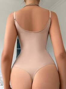 Body sin espalda de licra cómoda y casual en color albaricoque para mujer, ropa interior moldeadora de largo completo - Albaricoque - Ver 2
