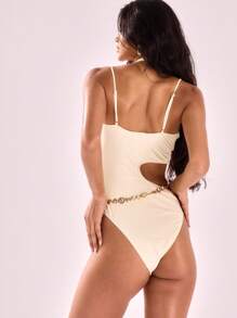 Musera Resort Knot Detail Halter Neck Cut Out One-Piece Swimsuit Only Summer Beach ResortHoliday - Yellow - View 2