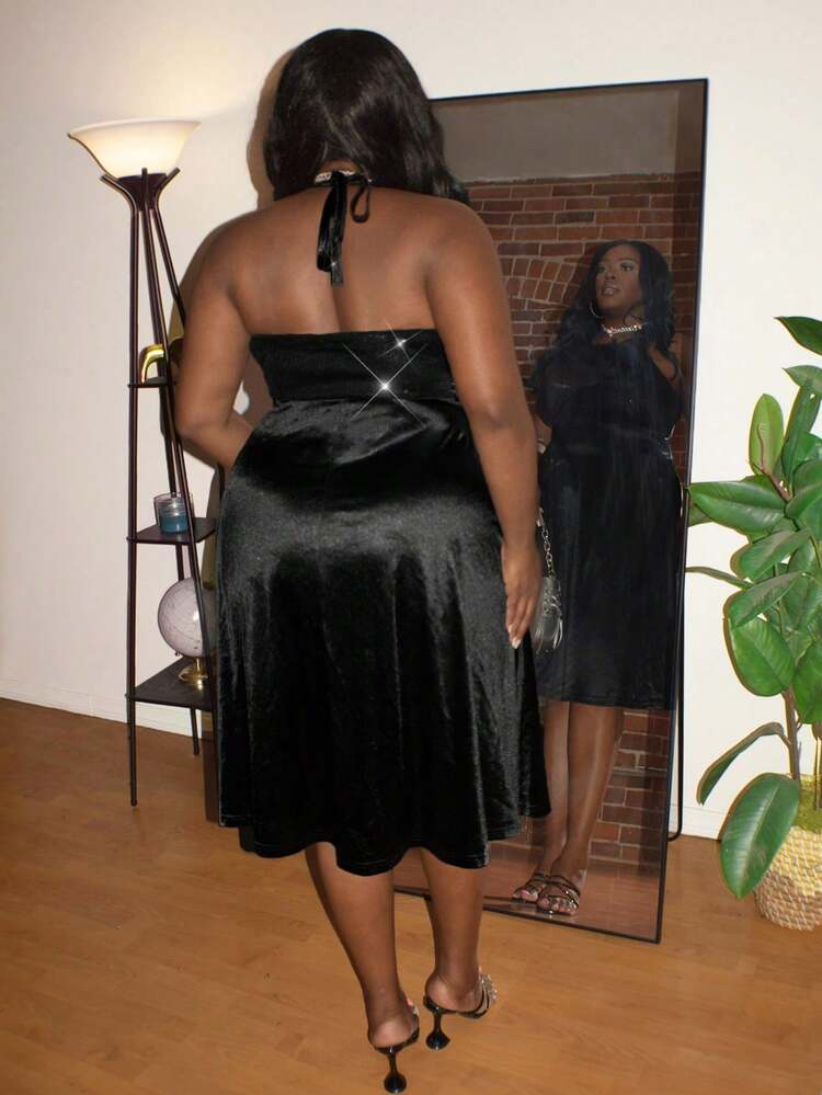 Plus Size Women's Solid Color Simple Daily Open Shoulder Dress