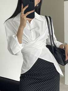 DAZY Damen Einfarbiges Hemd mit gekreuzten Trägern, Schulanfang Kleidung, Herbst Damenmode