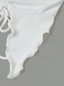 Coolane 女士Y2K音乐节针织蝴蝶结开衩露肩修身文胸上衣 - 白色 - 查看 4