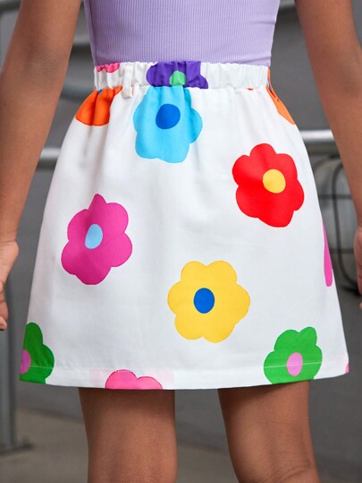 SHEIN Young Girls Ditsy Floral Elastic Waist Skirt