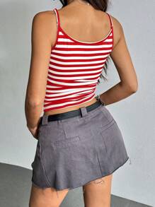 SHEIN EZwear 夏季黑白條紋印花背心上衣 - 紅色 - 查看 2