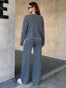 EURMUSE Women's Knitwear Co-Ords With Stitch Detail - Grey - View 6