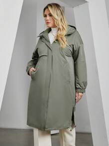 Astrid Plus Size Hooded Long Winter Casual Thin Padded Coat - Green - View 1