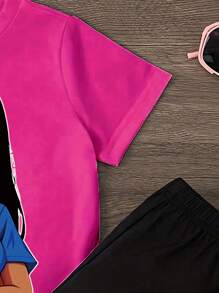 GraphicGems Tween Girl zomer T-shirt met ronde hals, korte mouwen en sportbroek met letterprint