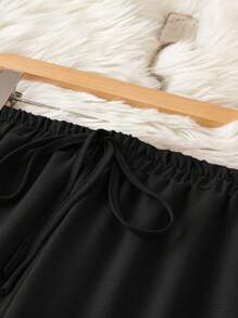 Linhara Plus Size Women's Solid Color Wide Leg Loose Casual Pants With Waist Tie And Pockets Fall Cloth For Women - Black - View 4