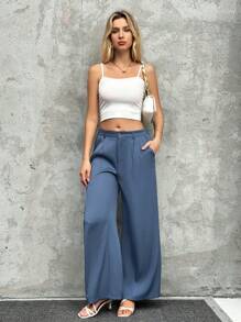 Chiquease Women's Simple Loose Wide Leg Suit Pants - Blue - View 5