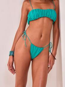 Musera Resort Spaghetti Strap Ruched Bust Bikini Top Only Summer Beach Resort Spring - Green - View 5