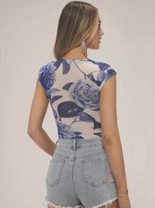 Forever 21 Graphic Print Draped Crop Top For Summer - Blue - View 7