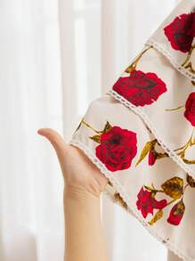 Soleia Kỳ nghỉ lãng mạn Hoa hồng họa tiết ren A-Line Eo cao xếp lớp Váy cỡ lớn - Nhiều màu - Xem 8