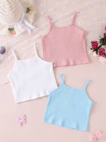 Camiseta de tirantes linda para niña joven con lazo simple y unicolor para verano