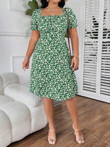 Flirla Plus Floral Print Split Thigh Dress - Multicolor - View 4